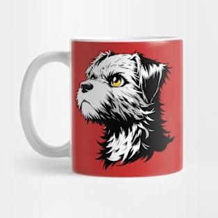 Stunning and Cool Border Terrier Monochrome and Gold Portrait for Father's Day Mug